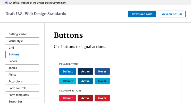 Buttons page of the U.S. Web Design Standards