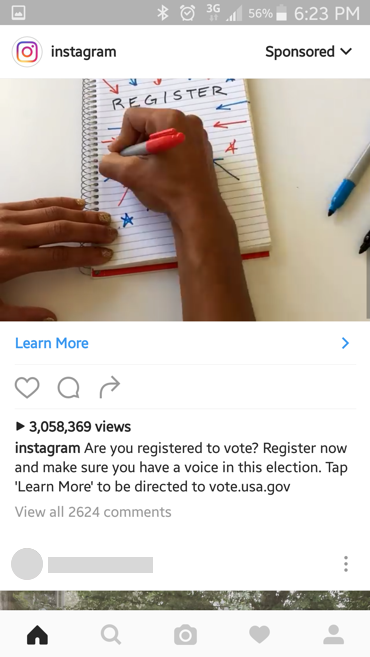 Instagram voter registration ad