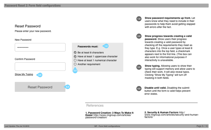 Wireframe of a password reset pattern